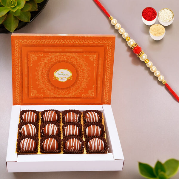 Mathura Laddoo 12 pcs with Pearl Beads Rakhi