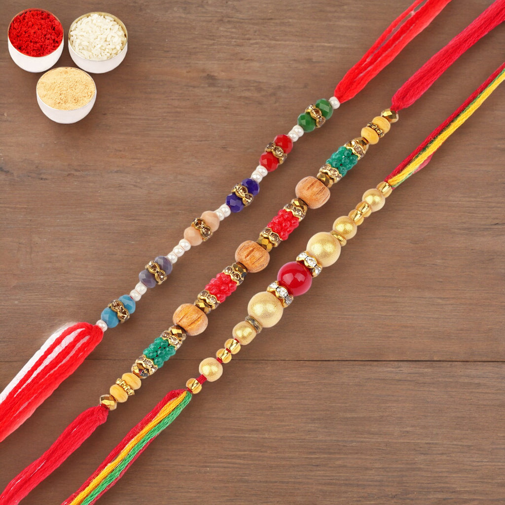 Rakhis Online USA-Set of 3-Nbh242,7086, 6958 Fancy Thread Rakhi 