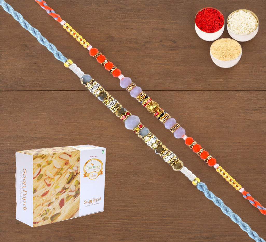  Set of 2-6373, 6497 Fancy Thread Rakhi  with 400 gms of Soan Papdi