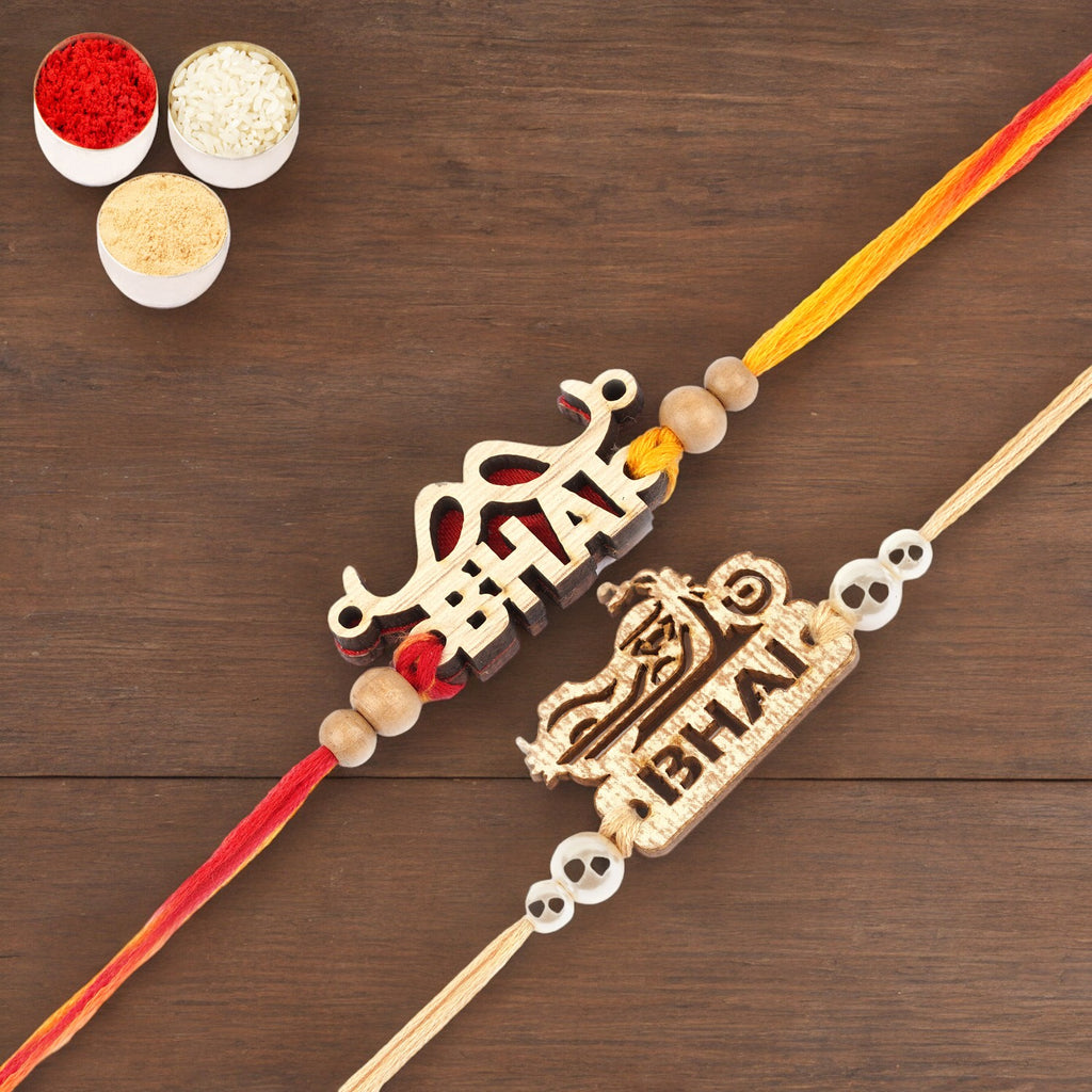 Rakhis Online UK-Set of 2 -BW-5411 Wooden Bike Bhai and BW-5716 Wooden Handsome Bhai Rakhi