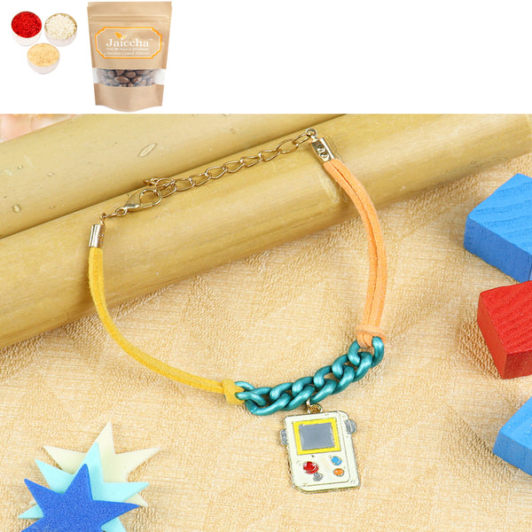  KR24-007- Rakhi Bracelet Metal Gaming Kids Rakhi with Chocolate Coated Almonds 200 gms