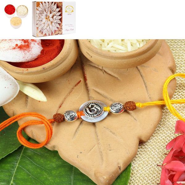 Rakhis Online Australia- S24-006 Mrtal Om Premium rakhi with 200 gms of Kaju katli