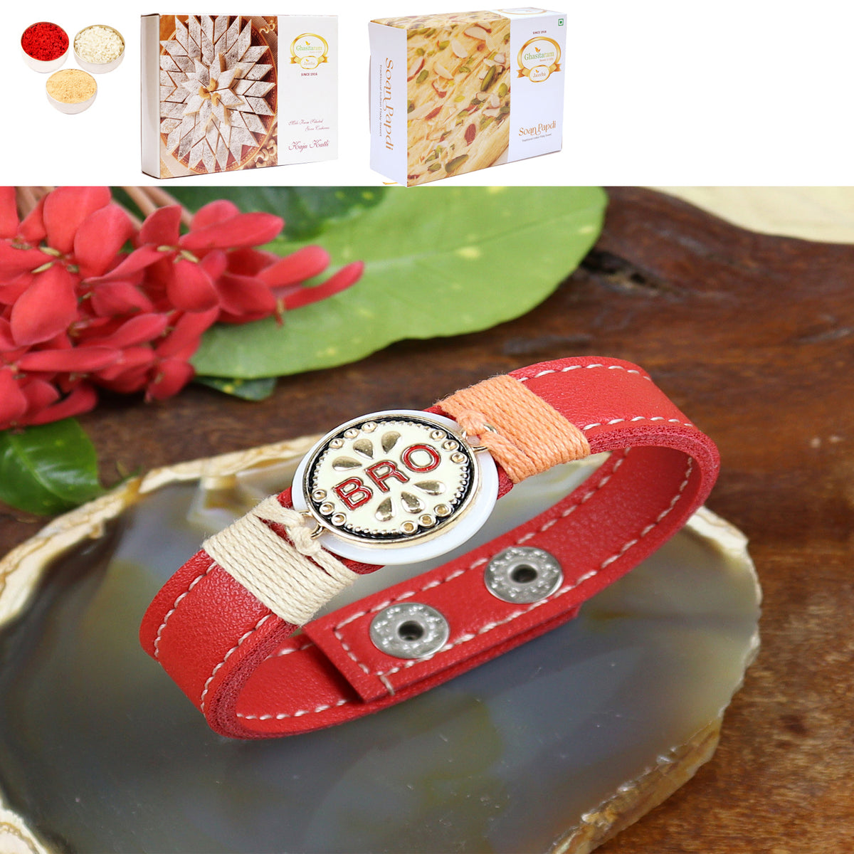 PRK24-012 Premium Rakhi with 200 gms of Kaju katli and 200 gms of Soan Papdi
