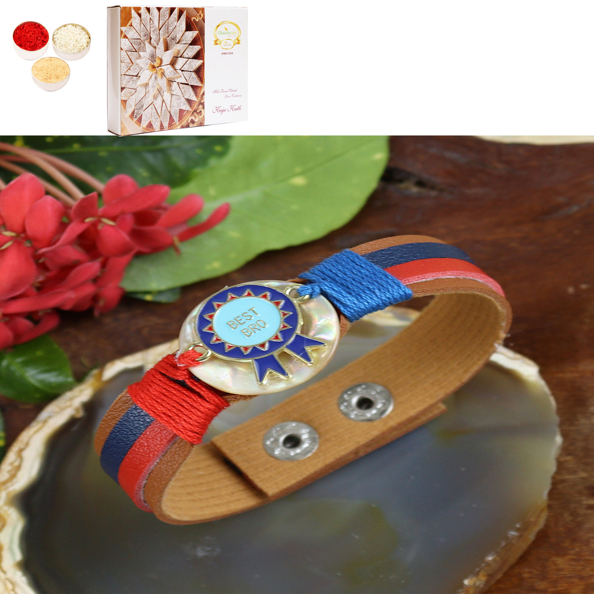 Rakhis Online USA- PRK24-016 Premium Rakhi with 200 gms of Kaju katli