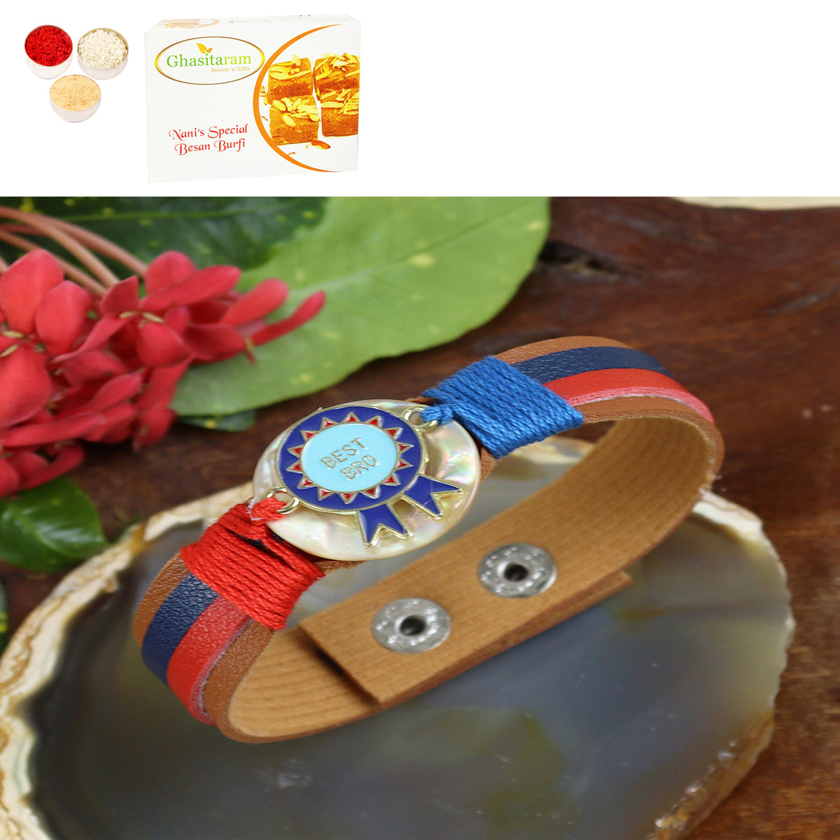Rakhis Online UK- PRK24-016 Premium Rakhi with 200 gms of Besan Barfi