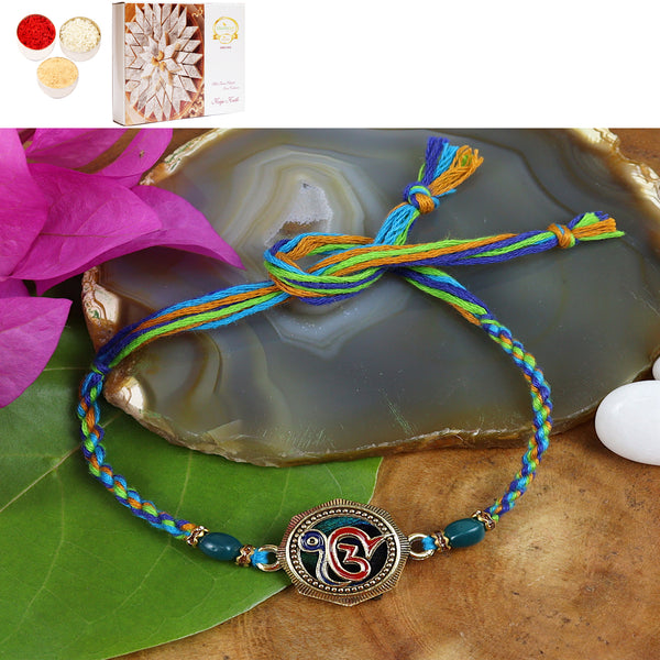 Rakhis Online UK- ST24-106 ekomkar Peacock Premium Rakhi with 200 gms of Kaju katli