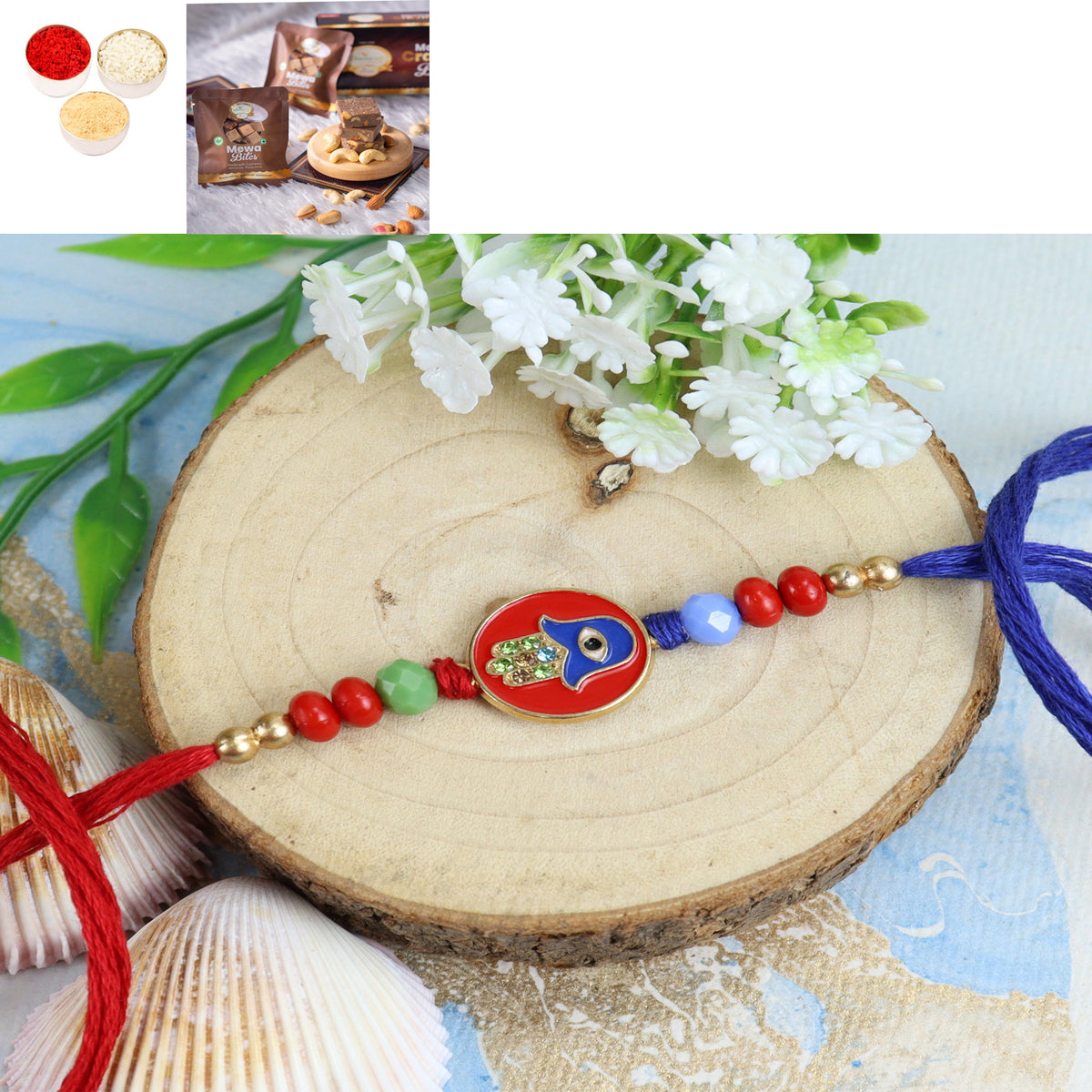 Rakhis Online USA- ST23-161 Evil Eye Premium Rakhi with Mewa Bite Box