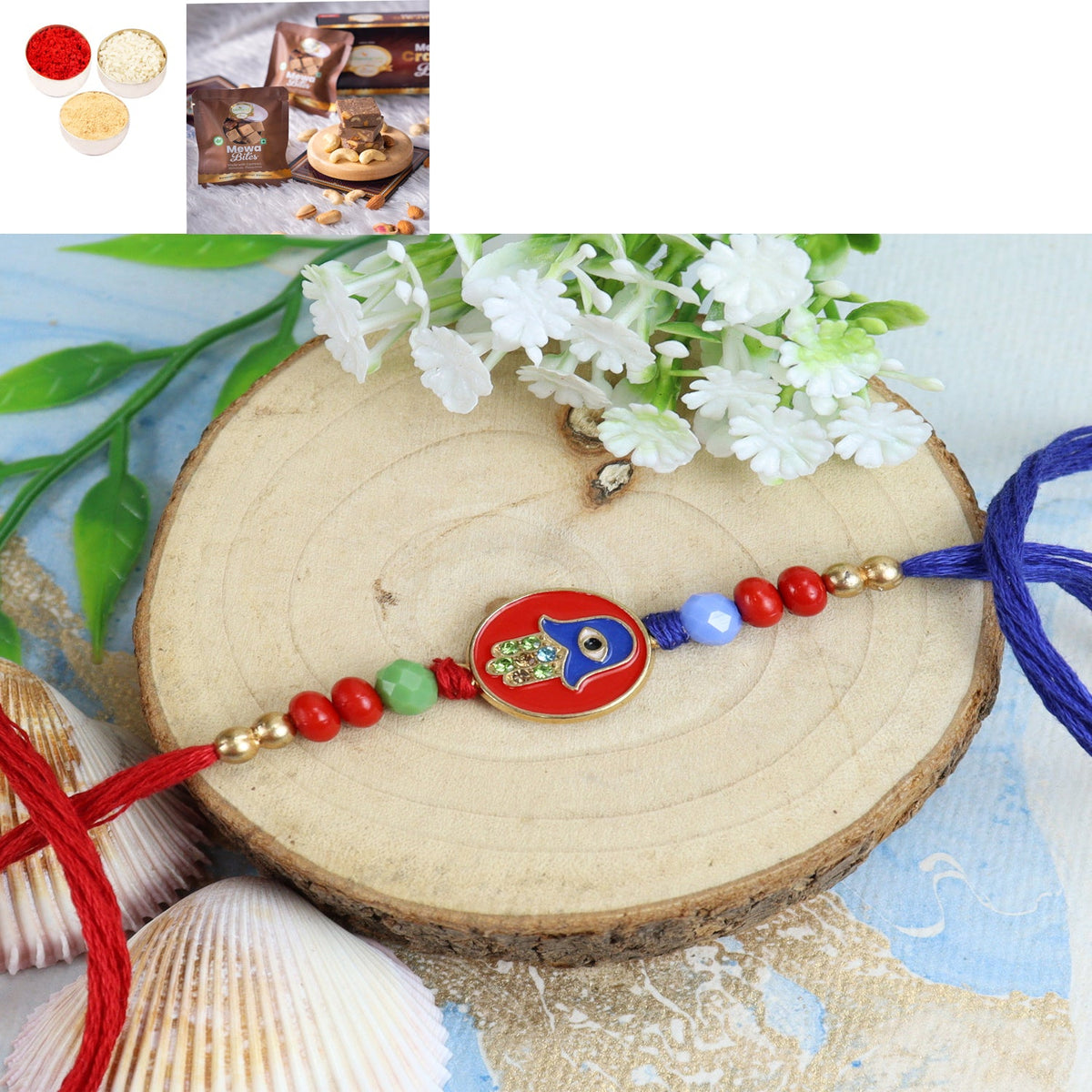 Rakhis Online Australia- ST23-161 Evil Eye Premium Rakhi with Mewa Bite Box