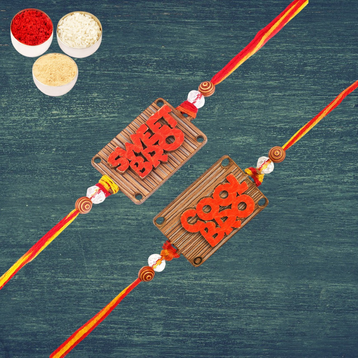 Set of 2-BW-5710 Wooden Sweet and BW-5711 Wooden Cool Bro kids Rakhi