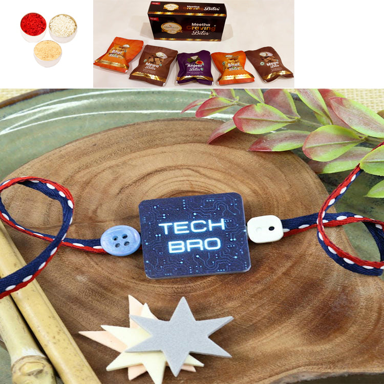 Rakhis Online USA-PRK24-028-Tech BRO Premium Rakhi with Asorted bites box