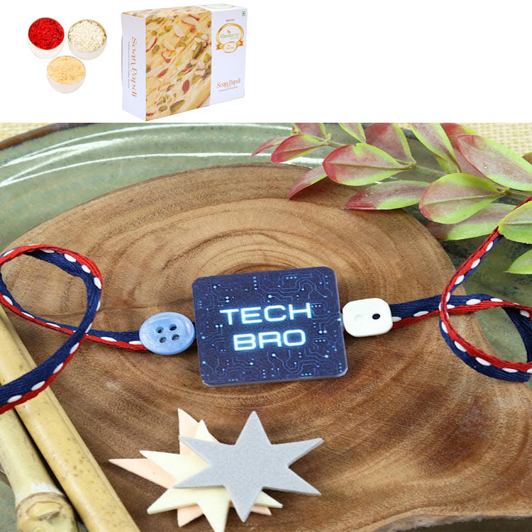 Rakhis Online UK-PRK24-028-Tech BRO Premium Rakhi with 200 gms of Soan Papdi
