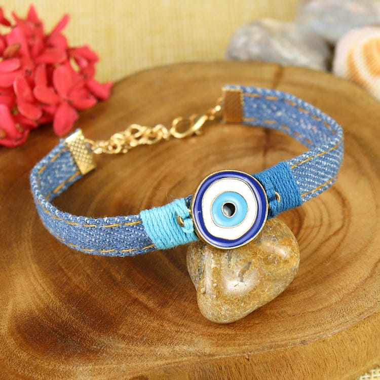 PRK25-005-Handmade Demin Band Evil Eye Bracelet Premium Rakhi
