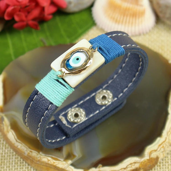 Rakhis Online USA-PRK25-012-Mother of Pearl With Evil Eye Band Premium Rakhi