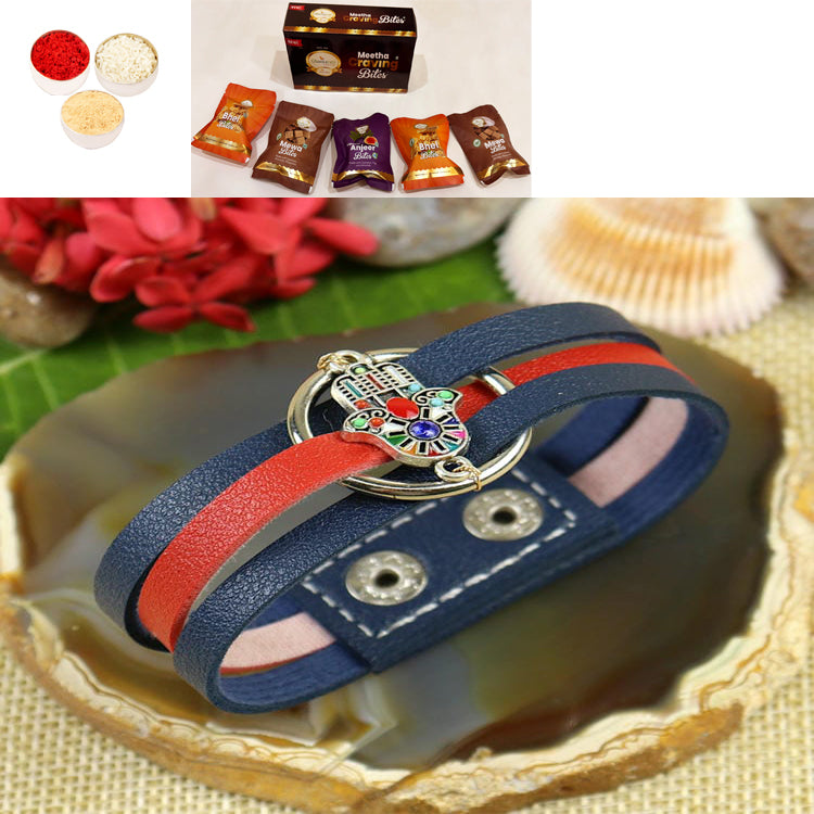 PRK25-017-Hamsa Band Premium Rakhi with Asorted bites box