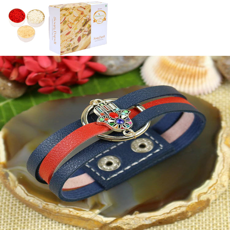 PRK25-017-Hamsa Band Premium Rakhi with 400 gms of Soan Papdi
