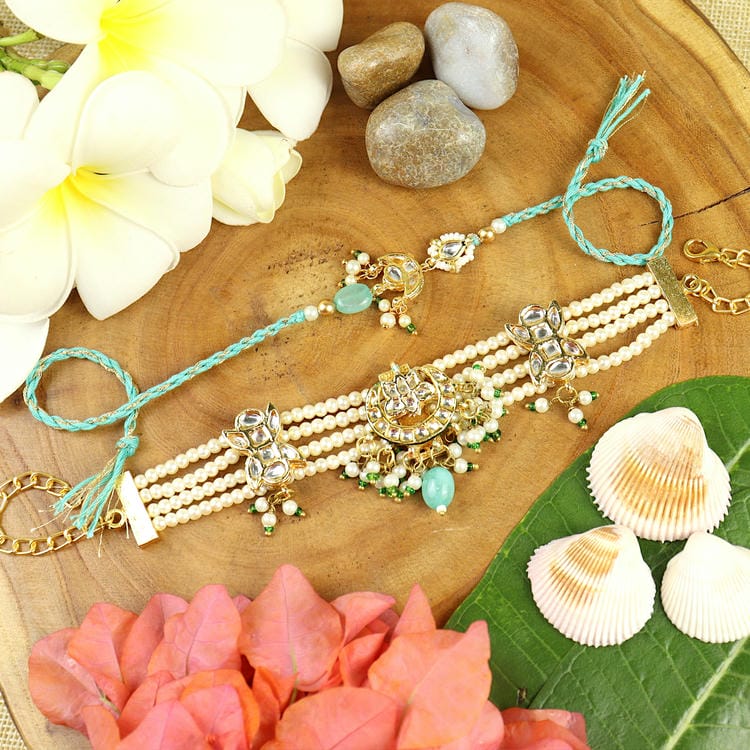 Rakhis online USA -BRS25-007-Heavy Kundan Bracelet & Rakhi Bhaiya Bhabhi Rakhis
