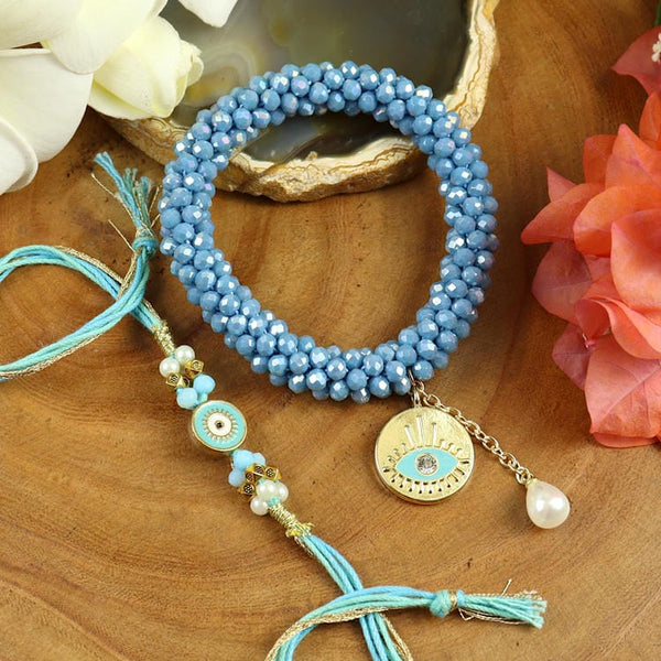 BRS25-024-Hand Woven Crystal Evil Eye Bracelet Bhaiya Bhabhi Rakhis