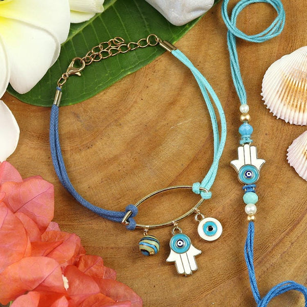 Rakhis online USA -BRS25-029-Evil Eye Bracelet & Rakhi Set- Bhaiya Bhabhi Rakhis