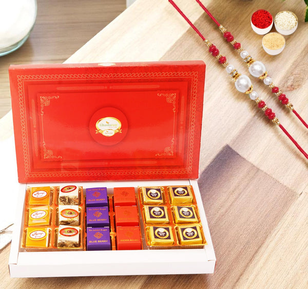 Rakhi Gifts Sweets-Best Assorted Bites 18 pcs with 2 rakhis