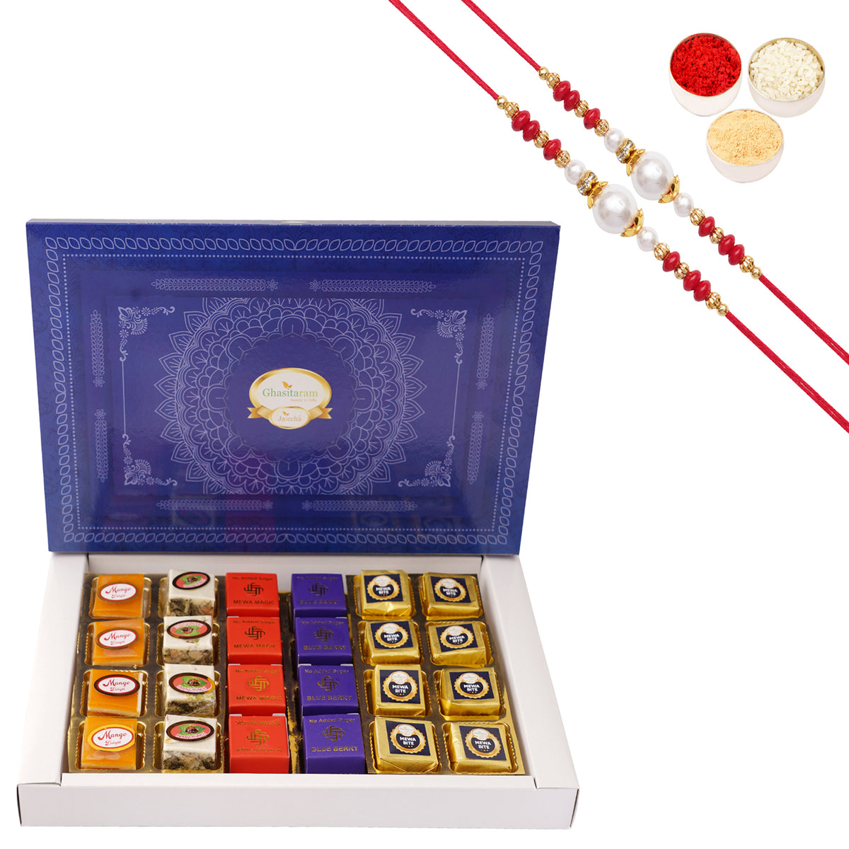 Rakhi Gifts Sweets-Best Assorted Bites 24 pcs with 2 rakhis