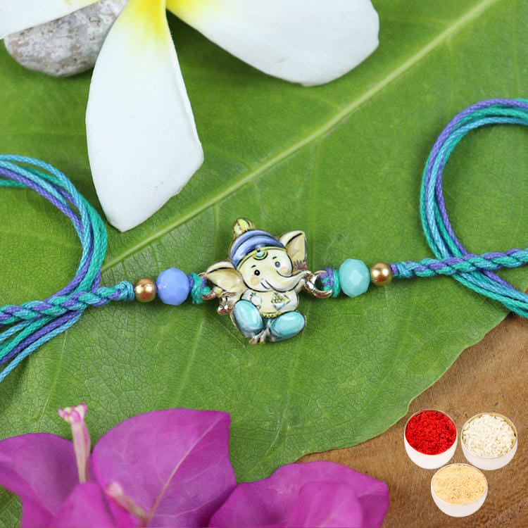 Rakhis Online Australia-ST24-130- Printed Stone Ganpati Divine Rakhi