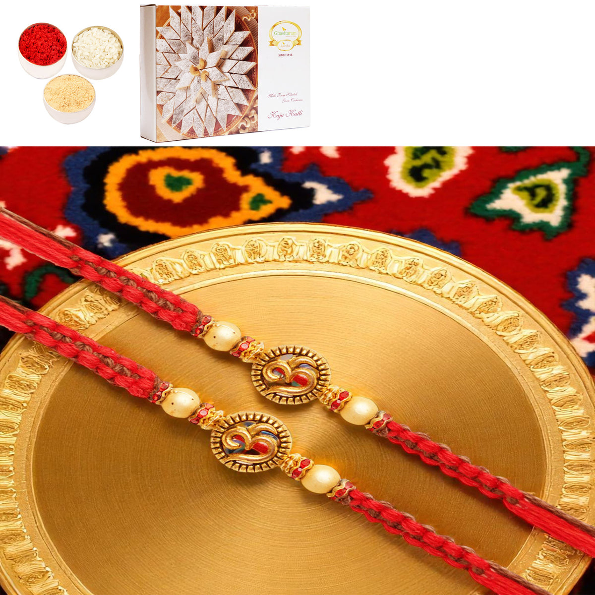 Set of 2 - Y-67 Om Rakhi with 400 gms of Kaju katli