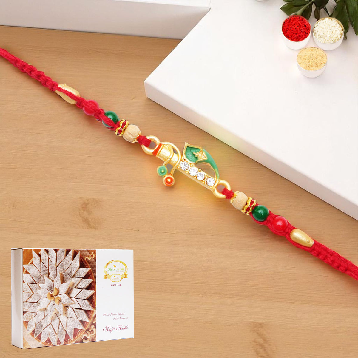 x-73 Divine Krishna Rakhi with 400 gms of Kaju katli