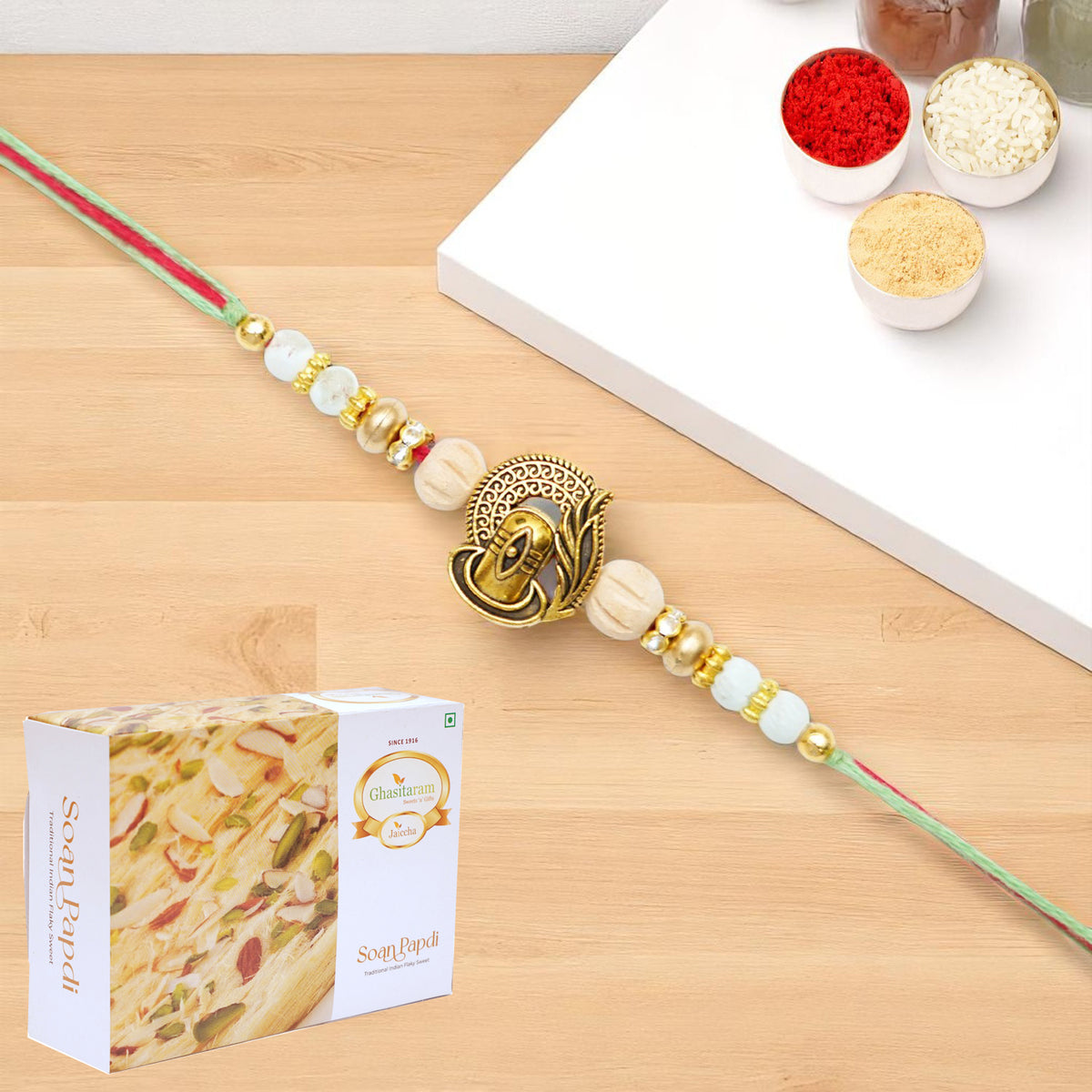 X-87 Om Shiv Divine Rakhi with 400 gms of Soan Papdi