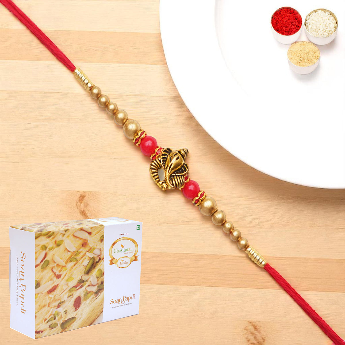 Y-26 Ganesha divine Rakhi with 400 gms of Soan Papdi