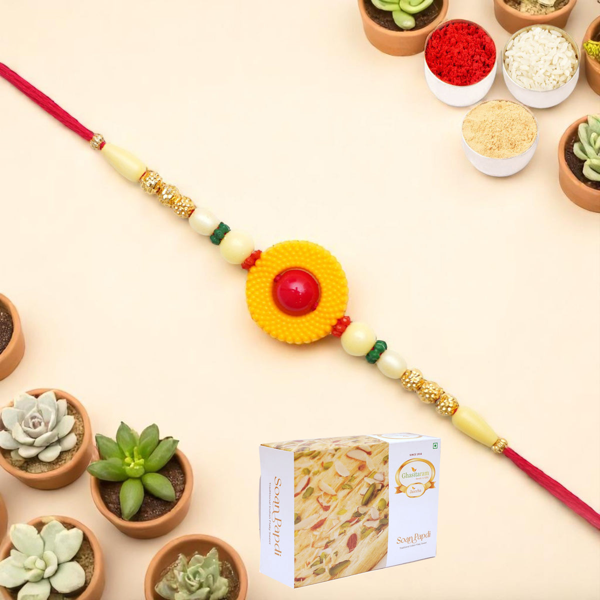 Y-199 Fancy Rakhi with 400 gms of Soan Papdi