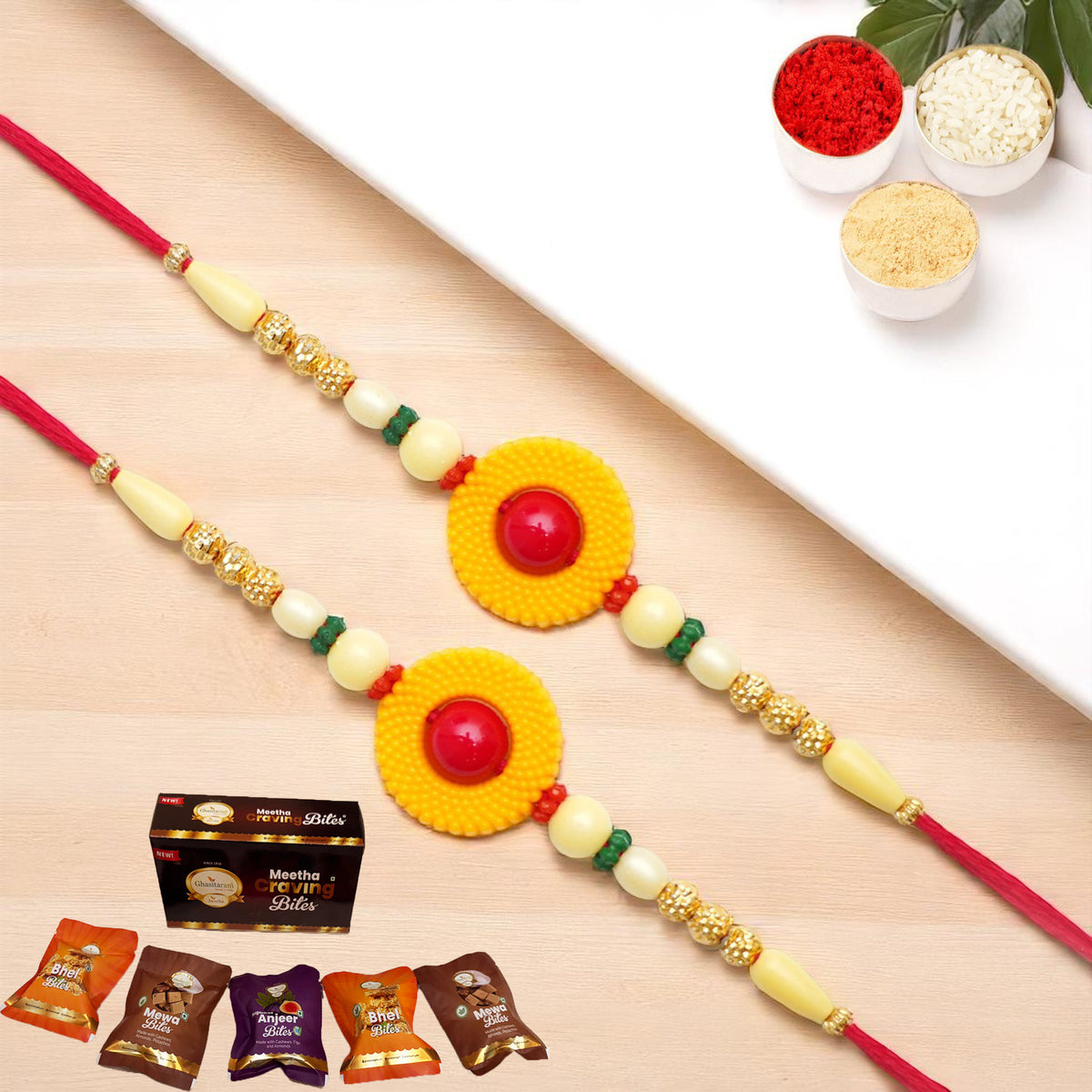 Set of 2 -  Y-199 Fancy Rakhi with Asorted bites box