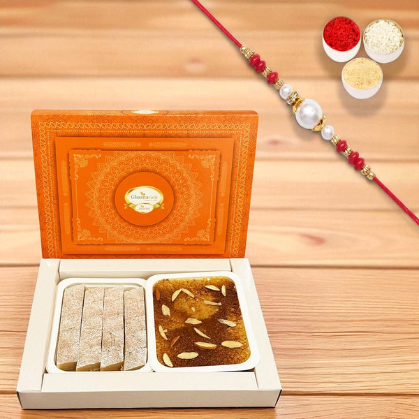 Pure Kaju Katlis and Milk Cake box 200 gms with rakhi