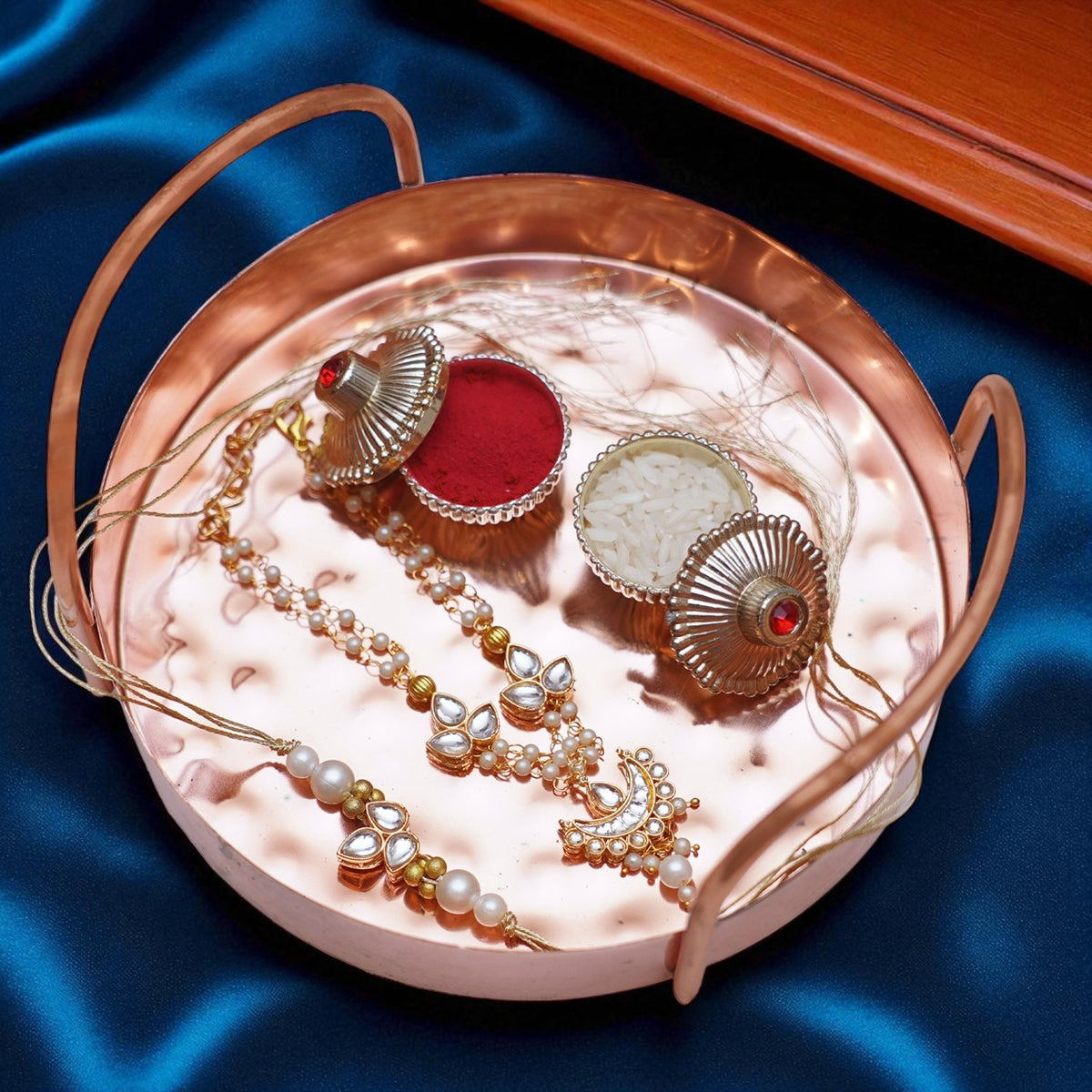 Rakhi Gifts- Pooja Thali with Bhaiya Bhabhi Rakhis