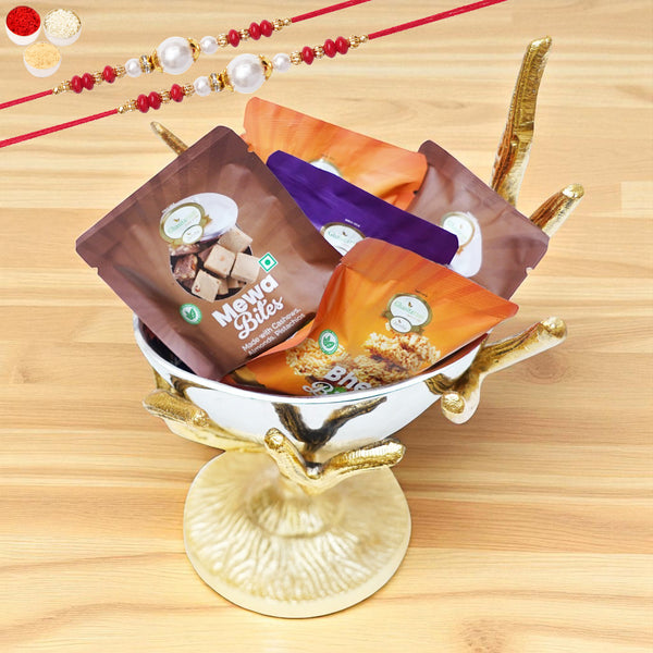 Rakhi Gifts-Tree Bowl of Assorted Bites with 2 rakhis