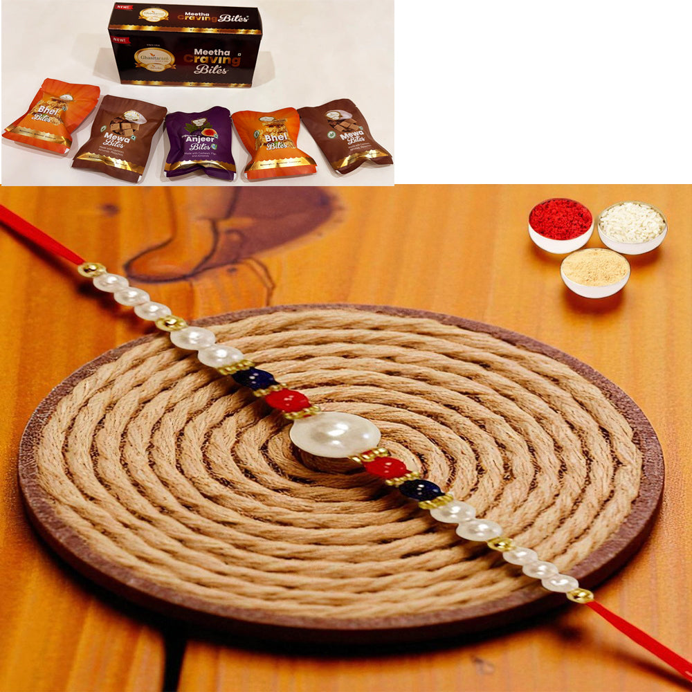 ABC-22 Pearl Beads Rakhi with Asorted bites box
