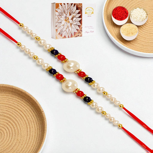 Rakhis Online USA-Set of 2 - ABC-22 Pearl Beads Rakhi with 200 gms of Kaju katli