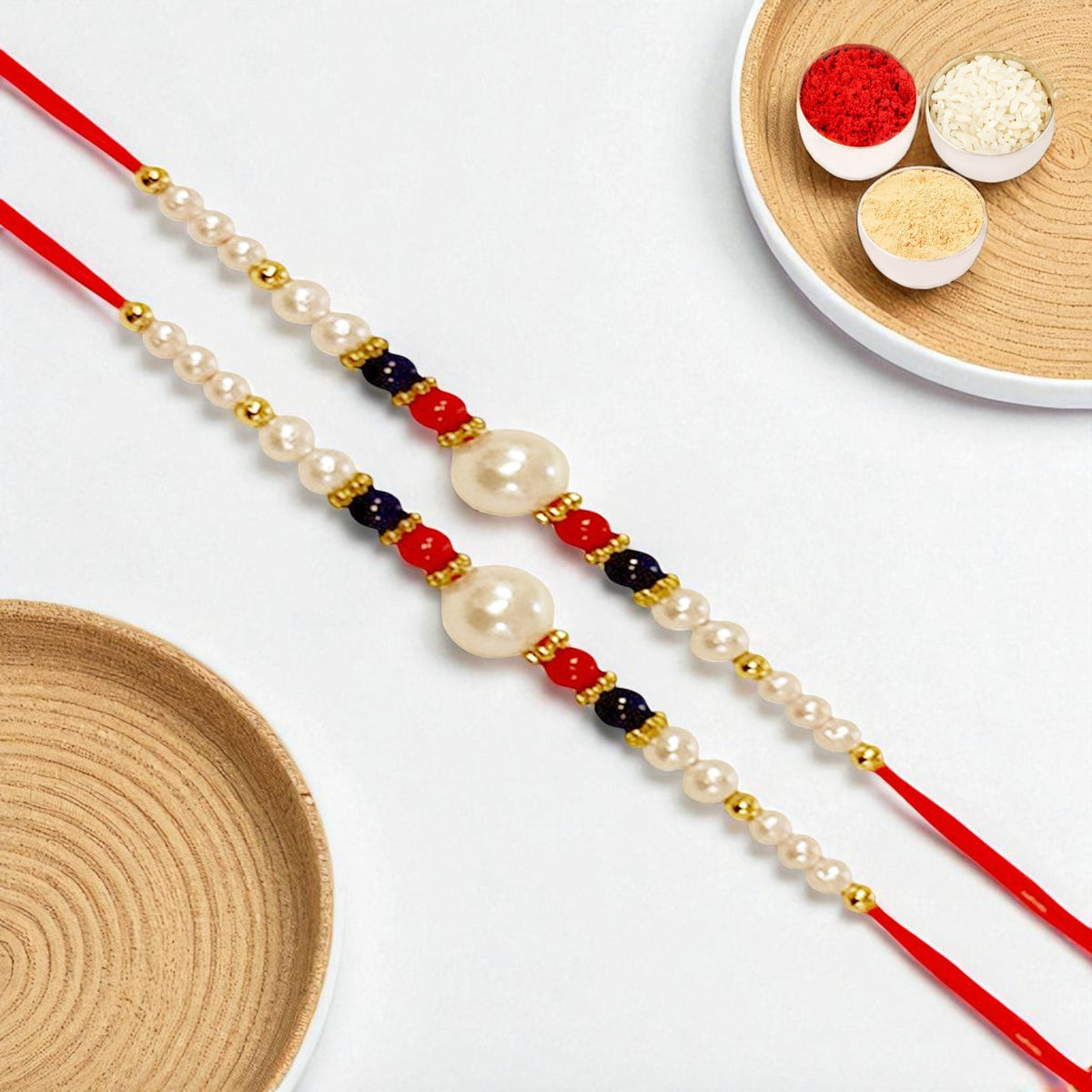Rakhis Online Australia-Set of 2 - ABC-22 Pearl Beads Rakhi 