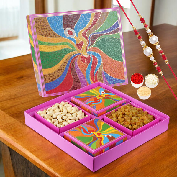 Pink Box of 4 Dryfruits with 2 rakhis