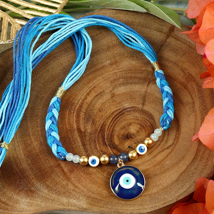 Rakhis Online USA-ST25-009-Evil Eye With Thread Weave Design Premium Rakhi 