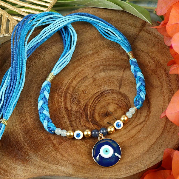 Rakhis Online USA-ST25-009-Evil Eye With Thread Weave Design Premium Rakhi 