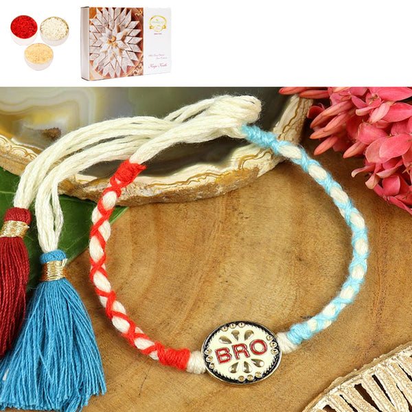 ST25-038-BRO Thread Weave Pemium Rakhi  with 400 gms of Kaju katli