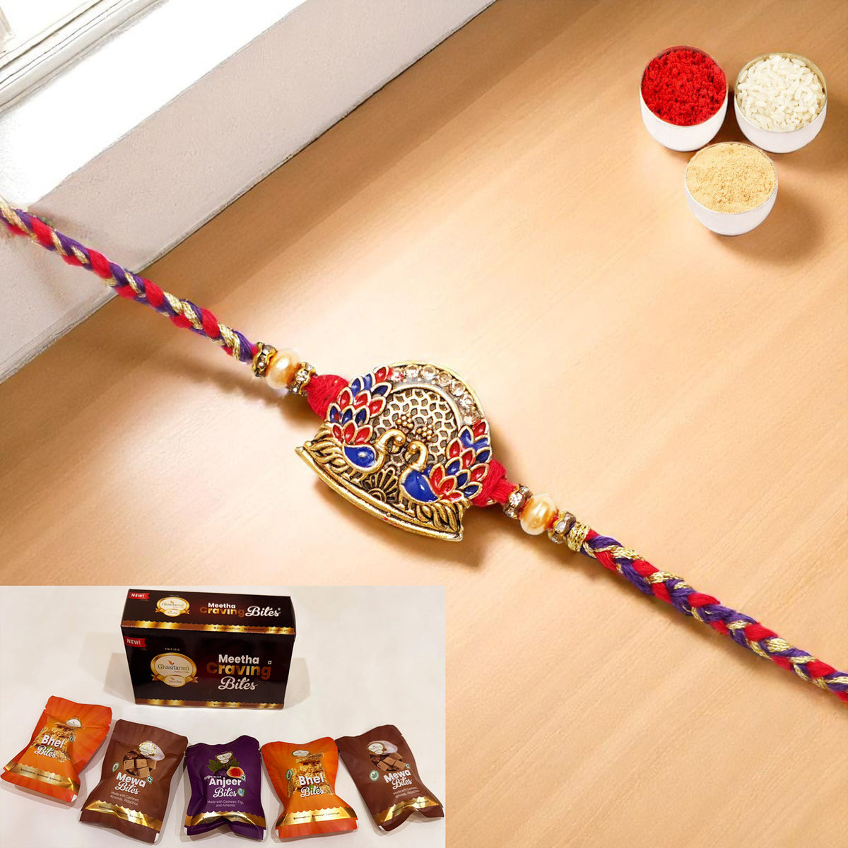 K-178 Premium Rakhi with Asorted bites box