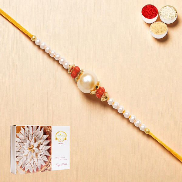 Y-34 Pearl rakhi with 400 gms of Kaju katli