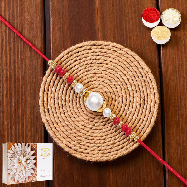 Y-44 Red Pearl rakhi with 400 gms of Kaju katli