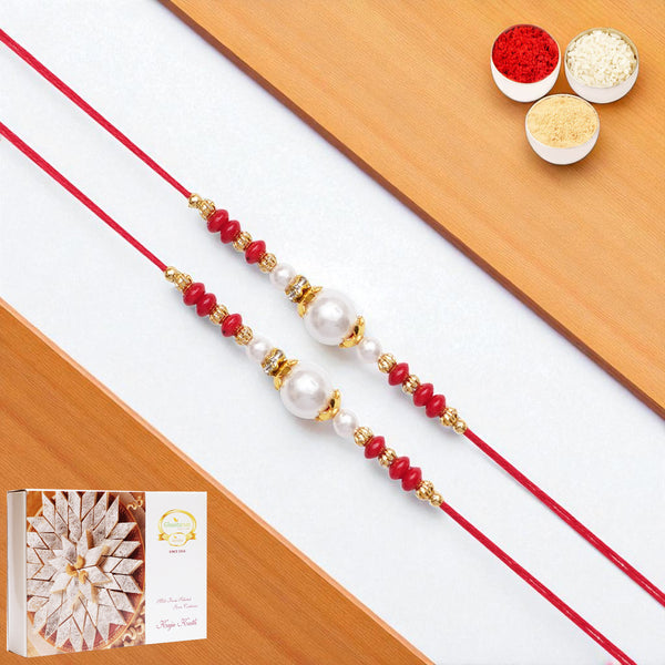Set of 2 - Y-44 Red Pearl rakhi with 400 gms of Kaju katli