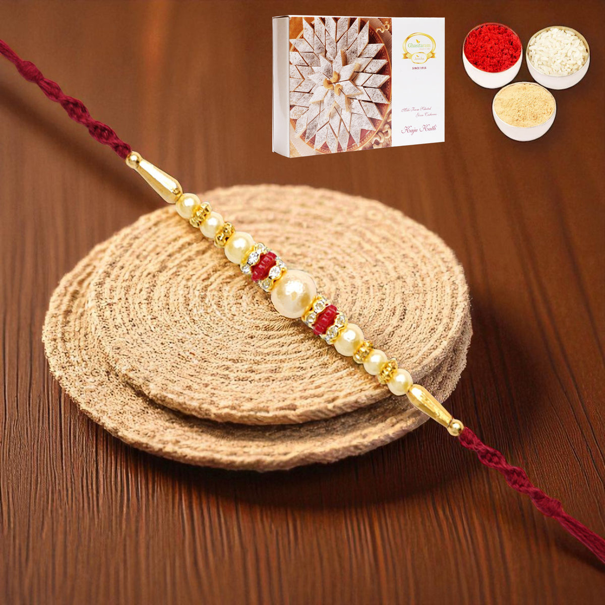Y-83 Pearl rakhi with 400 gms of Kaju katli