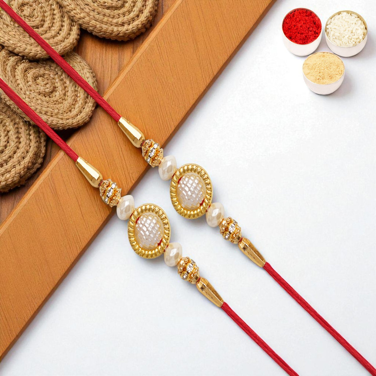 Rakhis Online Australia-Set of 2 - Y-84 Pearl rakhi 