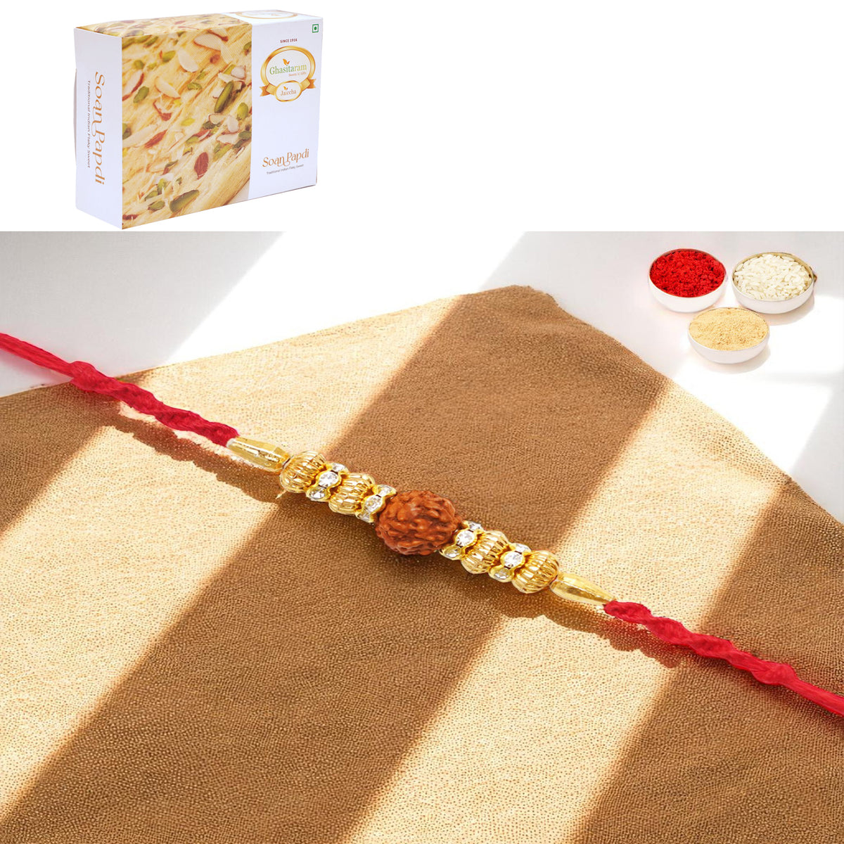 Y-81 Rudraksh Rakhi with 400 gms of Soan Papdi