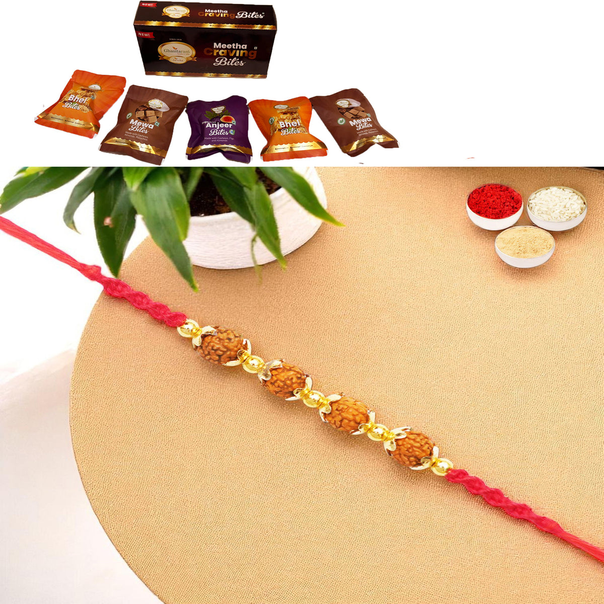 Y-96 Rudraksh Rakhi with Asorted bites box