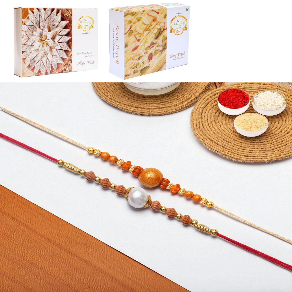 Set of 2 abc119 and abc 106 pearl rakhis